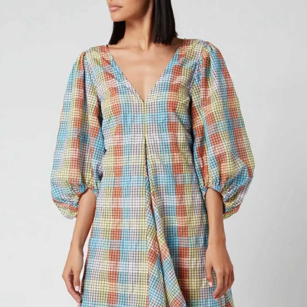 Ganni Women's Seersucker Check Mini Dress - Multic